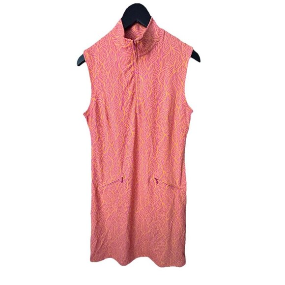 IBKUL Sleeveless Mock Neck Orange Pink Golf Tennis Activewear Dress Size Medium - Picture 1 of 6